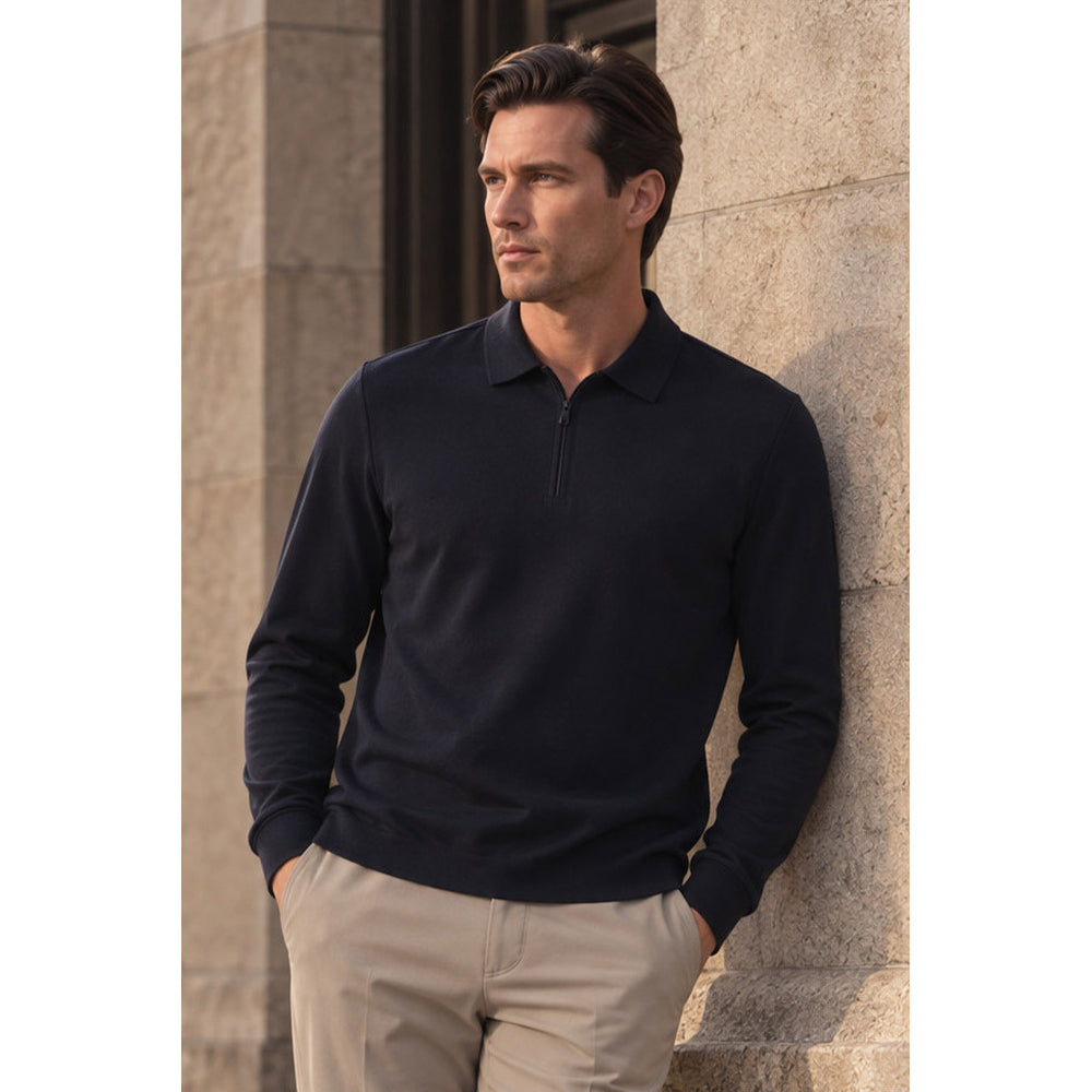 Neycko Menswear BV Polo zip LS, Fill Polo's Black